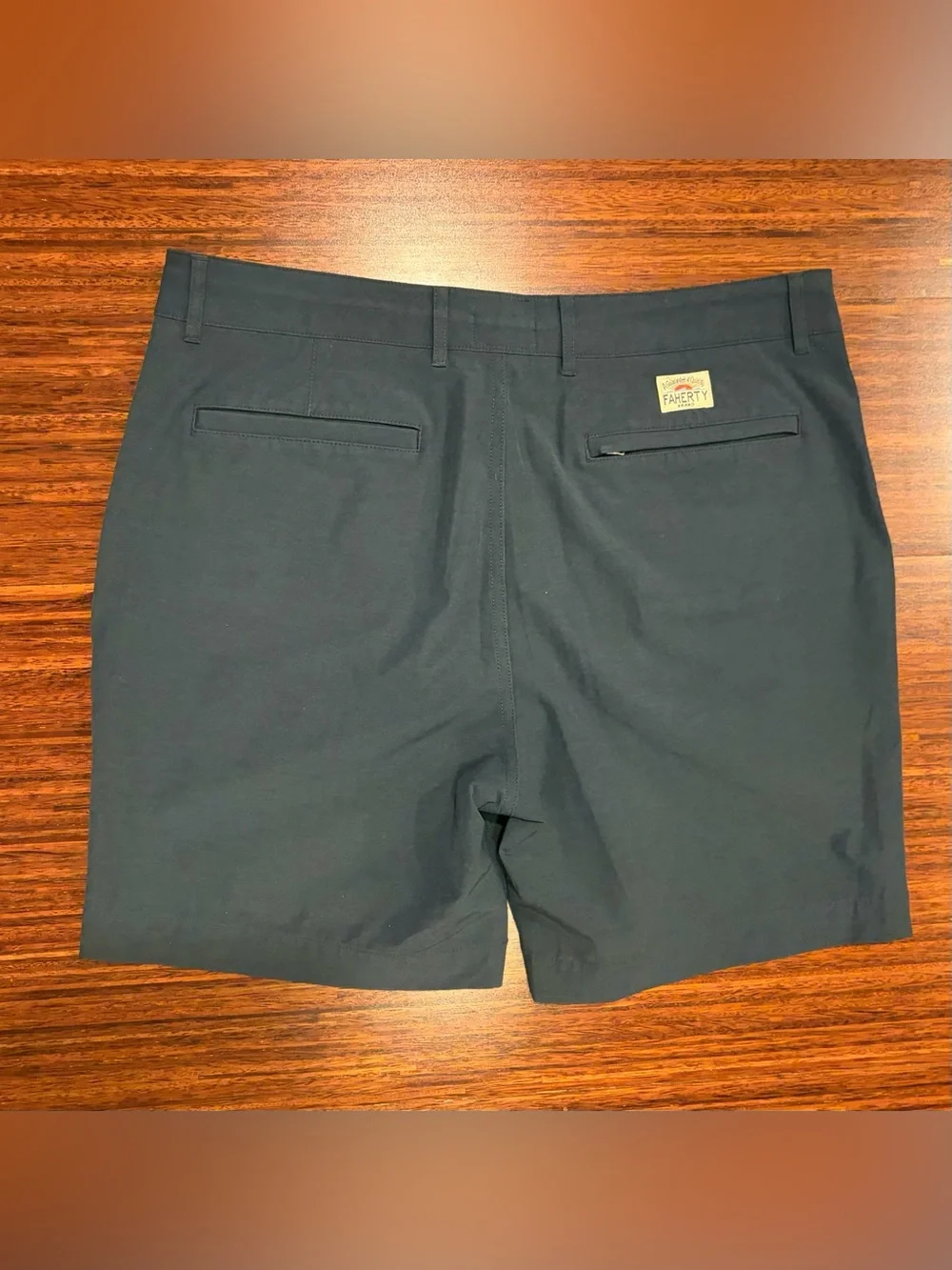 FAHERTY All Day Shorts Mens 33 Blue Chino Drawstring Stretch Travel 8” Inseam